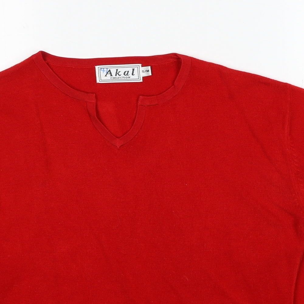 Akal Collection Womens Red V-Neck Acrylic Pullover Jumper Size S - Size S/M