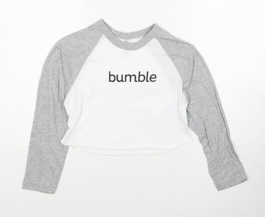 American Apparel Womens White Colourblock Cotton Cropped T-Shirt Size XS Round Neck - Bumble Size XS-S