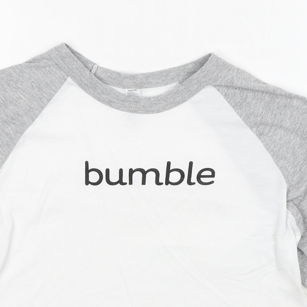 American Apparel Womens White Colourblock Cotton Cropped T-Shirt Size XS Round Neck - Bumble Size XS-S