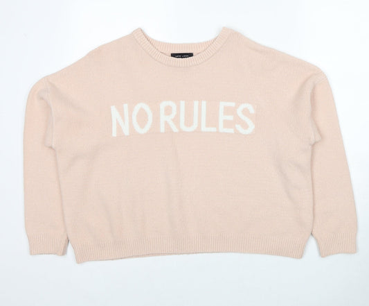 New Look Womens Pink Round Neck Acrylic Pullover Jumper Size L - No Rules