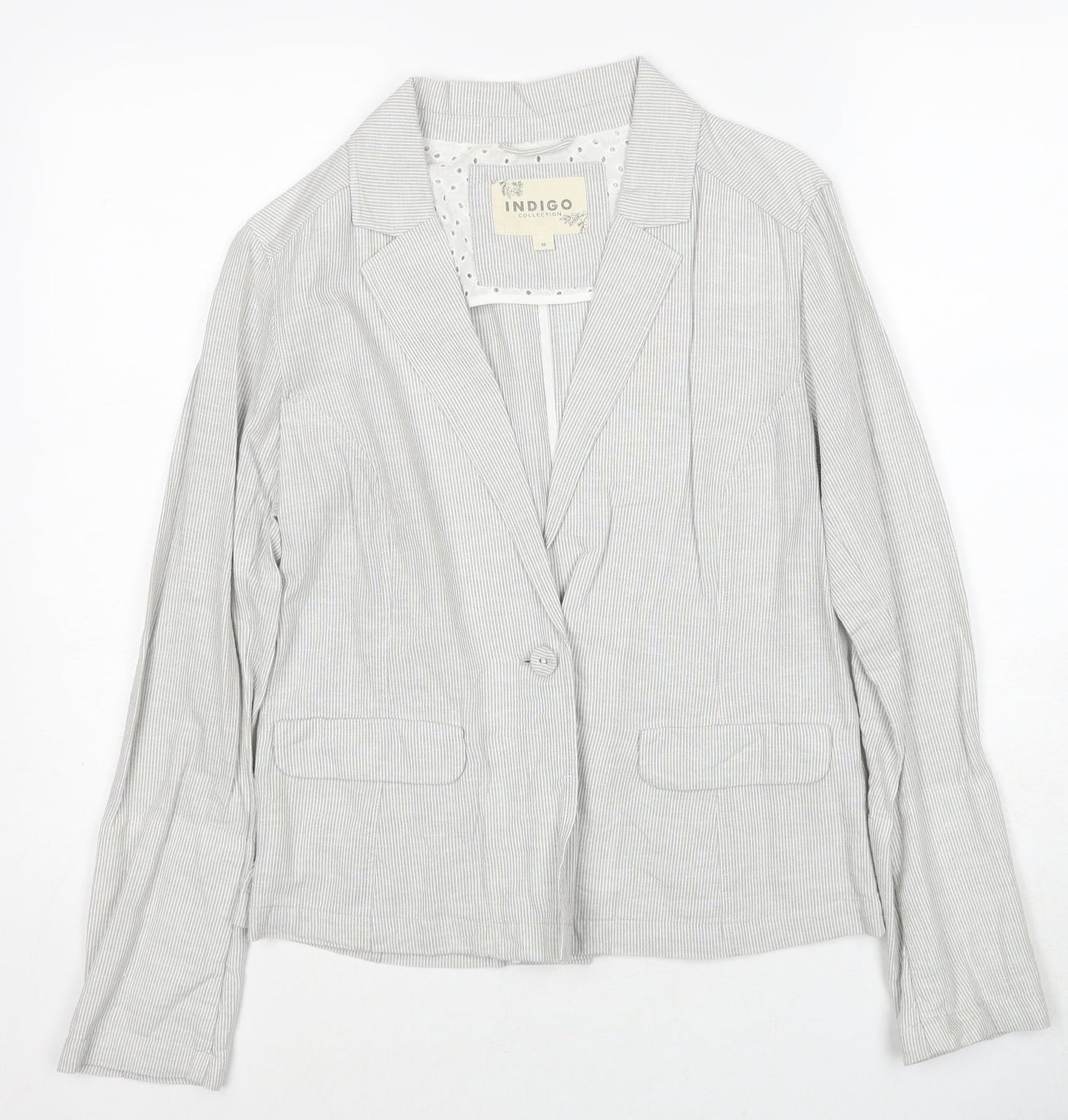 Marks and Spencer Womens Ivory Striped Jacket Blazer Size 10 Button