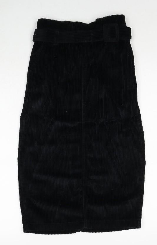 Denim & Co. Womens Black Cotton A-Line Skirt Size 8 Zip - Belt Included