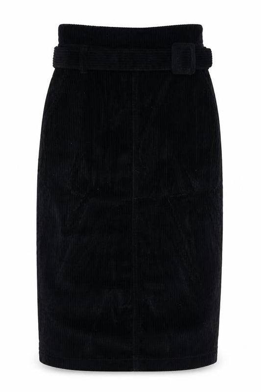 Denim & Co. Womens Black Cotton A-Line Skirt Size 8 Zip - Belt Included