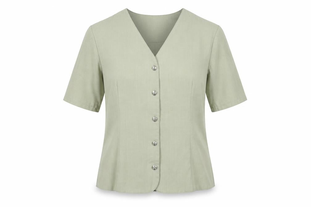 LS Collection Womens Green Polyester Basic Button-Up Size 12 V-Neck