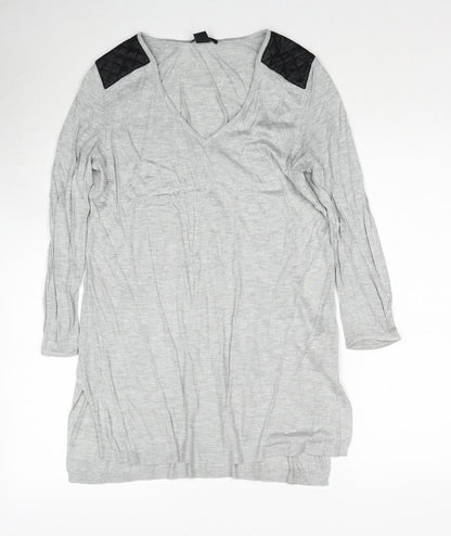 H&M Womens Grey V-Neck Viscose Pullover Jumper Size S Pullover