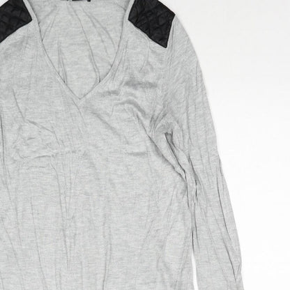 H&M Womens Grey V-Neck Viscose Pullover Jumper Size S Pullover