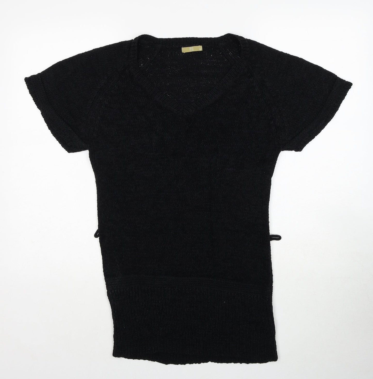 TU Womens Black V-Neck Acrylic Pullover Jumper Size 14