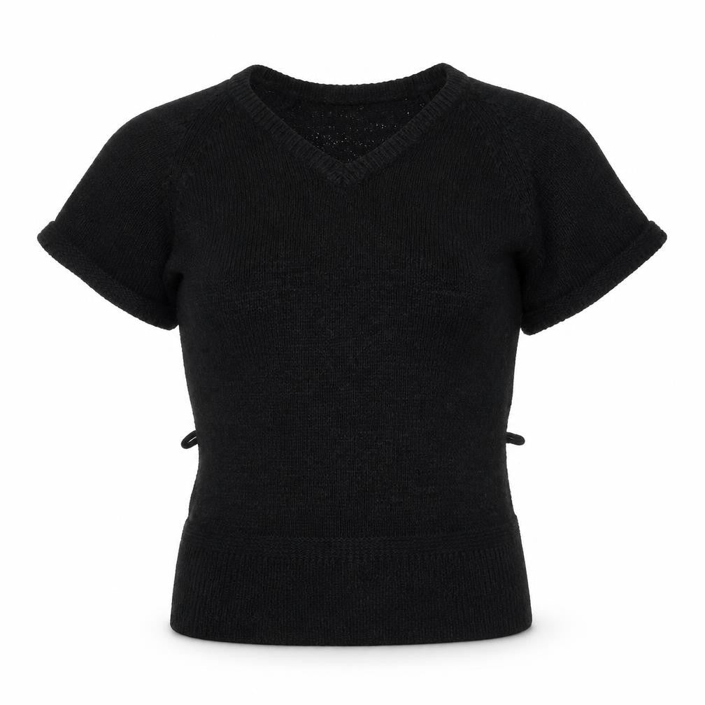 TU Womens Black V-Neck Acrylic Pullover Jumper Size 14