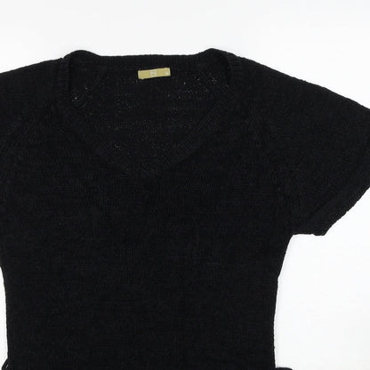 Tu Womens Black V-Neck Acrylic Pullover Jumper Size 14