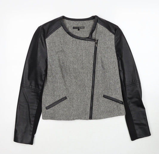 Atmosphere Womens Black Geometric Biker Jacket Size 12 Zip