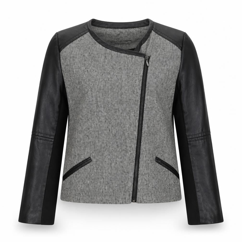 Atmosphere Womens Black Geometric Biker Jacket Size 12 Zip
