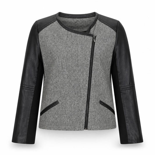 Atmosphere Womens Black Geometric Biker Jacket Size 12 Zip