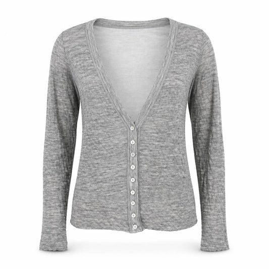 Formes Womens Grey V-Neck Cotton Cardigan Jumper Size S - Label size 1
