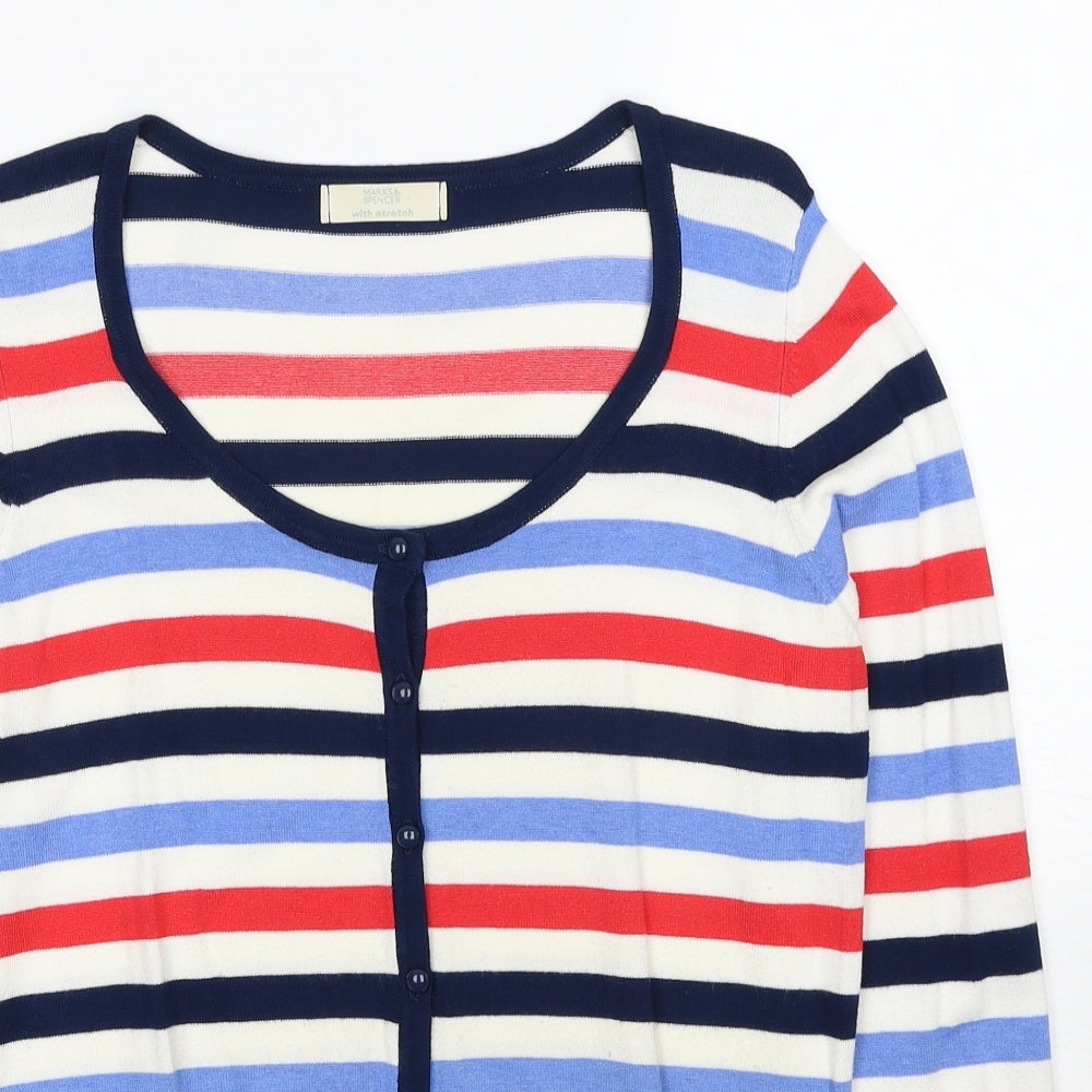 Marks and Spencer Womens Multicoloured Scoop Neck Striped Viscose Cardigan Jumper Size 12