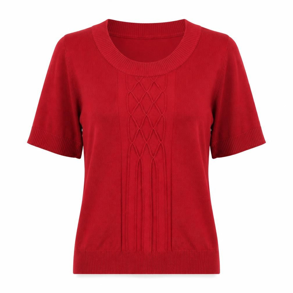 Preworn Womens Red Viscose Basic T-Shirt Size M Round Neck