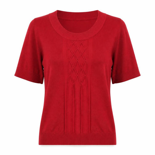 Preworn Womens Red Viscose Basic T-Shirt Size M Round Neck