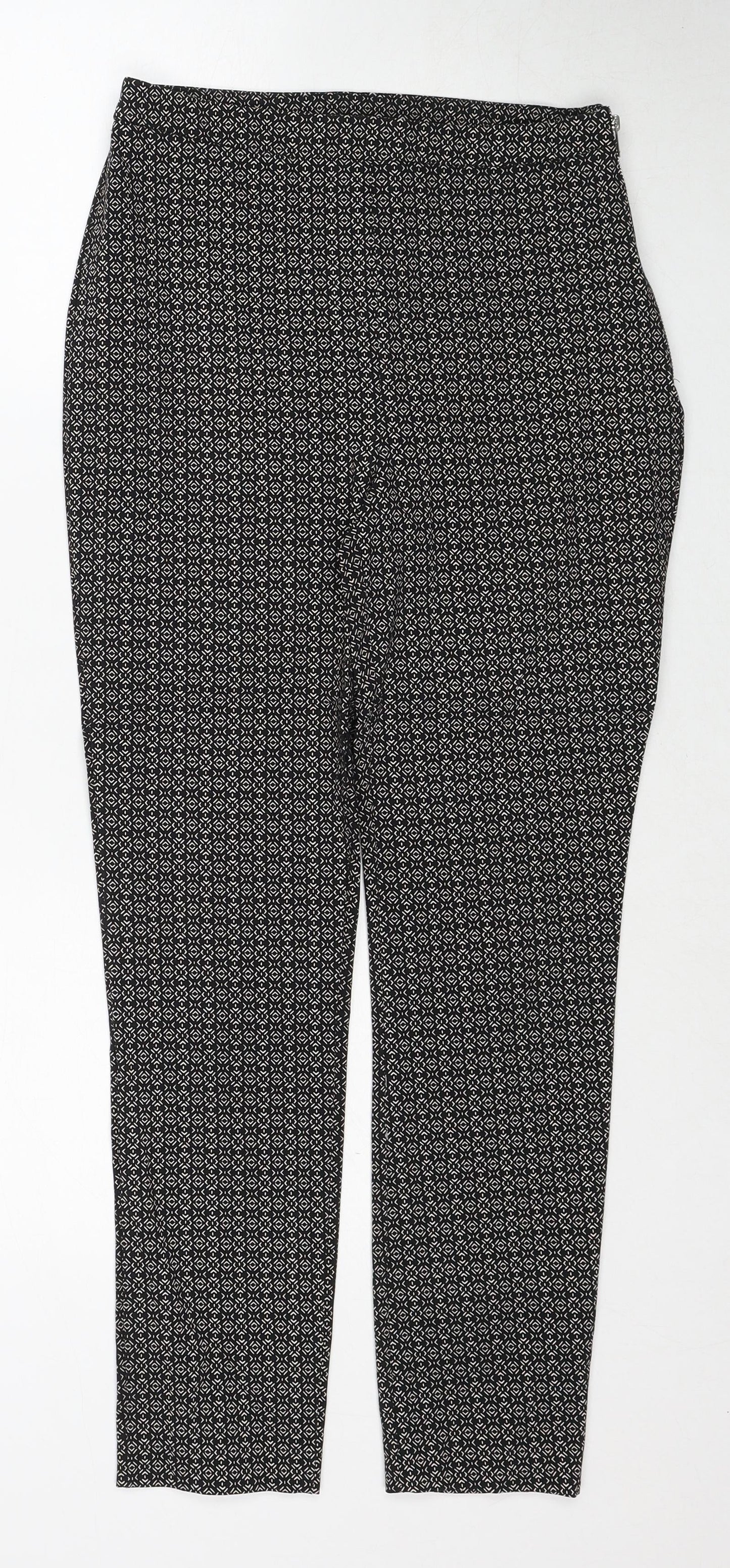 New Look Womens Black Geometric Viscose Trousers Size 8 Regular Zip