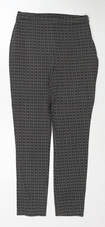 New Look Womens Black Geometric Viscose Trousers Size 8 Regular Zip