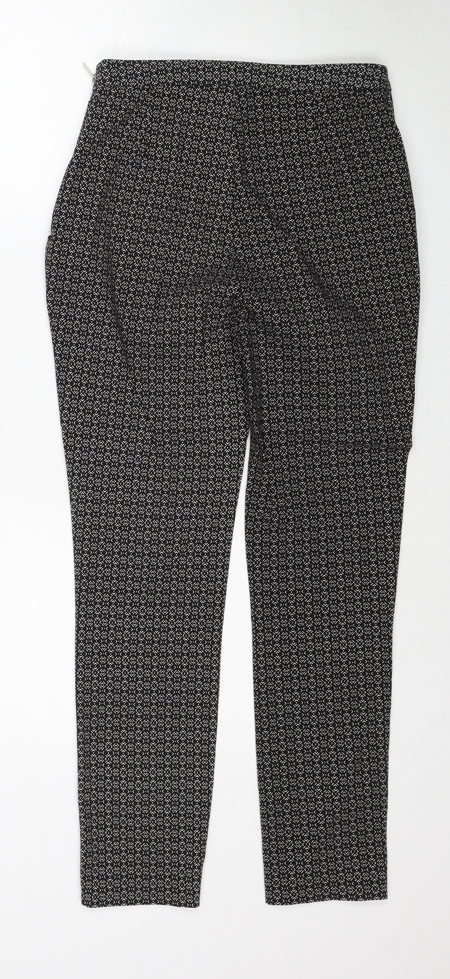 New Look Womens Black Geometric Viscose Trousers Size 8 Regular Zip