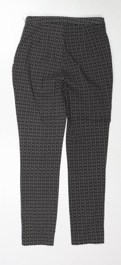 New Look Womens Black Geometric Viscose Trousers Size 8 Regular Zip