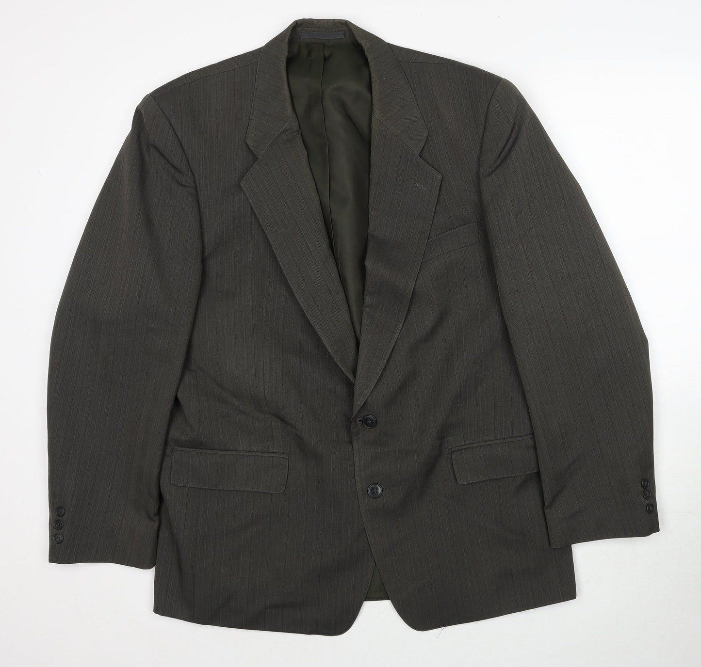 Wellington Mens Green Striped Polyester Jacket Suit Jacket Size 42 Regular