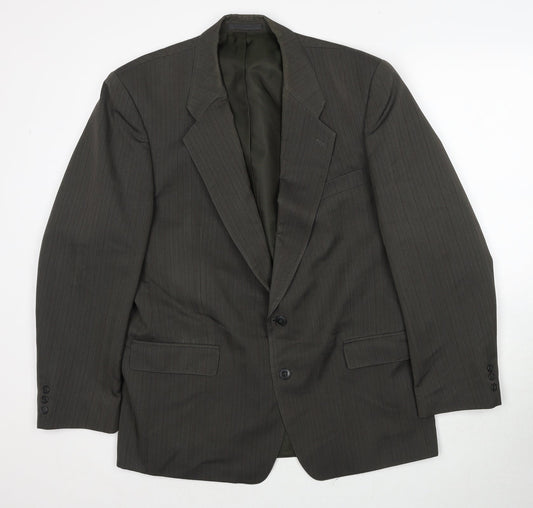Wellington Mens Green Striped Polyester Jacket Suit Jacket Size 42 Regular