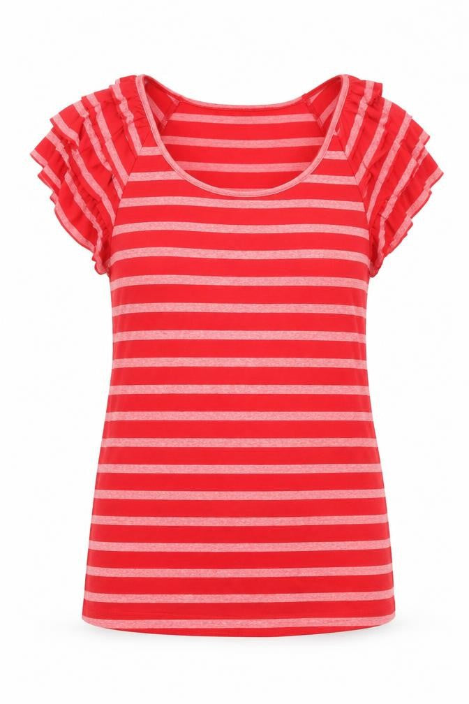 E-vie Womens Red Striped Polyester Basic T-Shirt Size 10 Scoop Neck