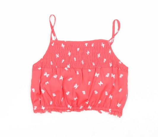 I love girls wear Girls Pink Geometric Polyester Basic Tank Size 6-7 Years Square Neck Pullover - Butterfly