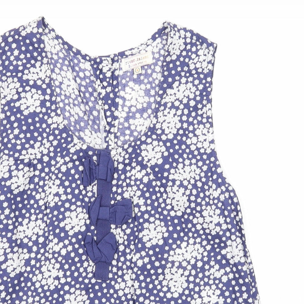 River Island Womens Blue Floral Cotton Basic Tank Size 8 Scoop Neck