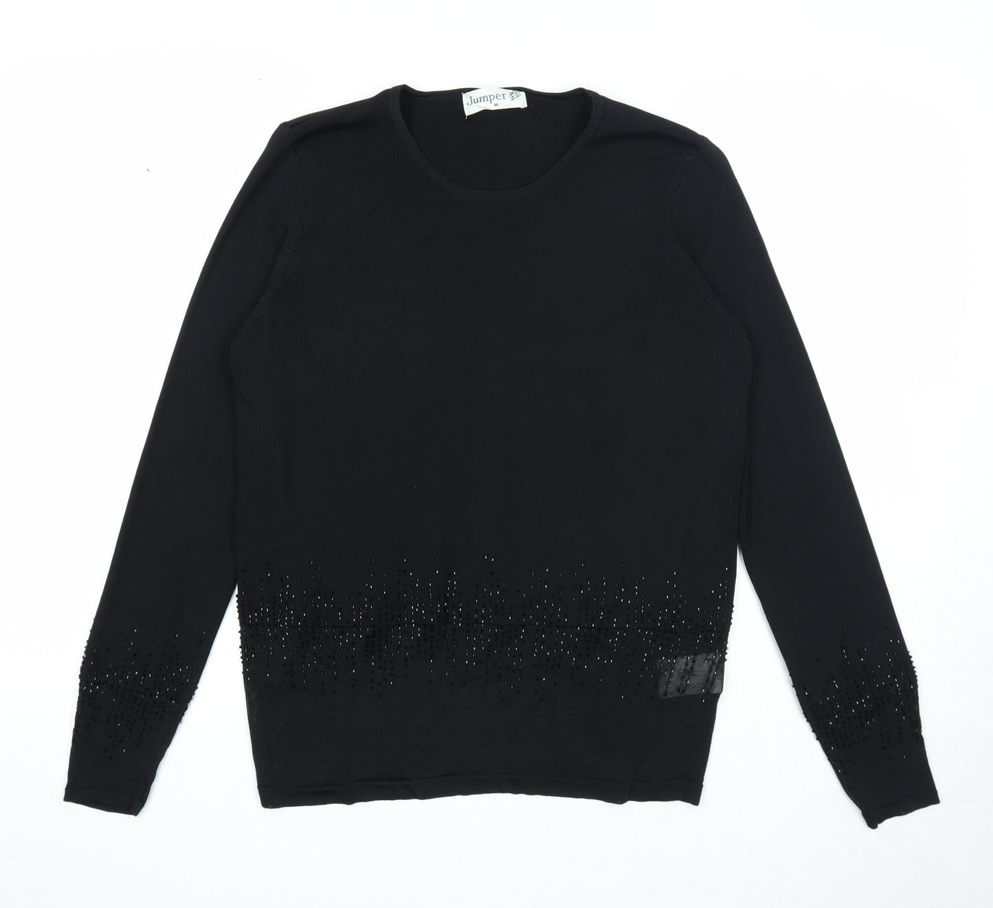 Jumper Womens Black Round Neck Viscose Pullover Jumper Size M