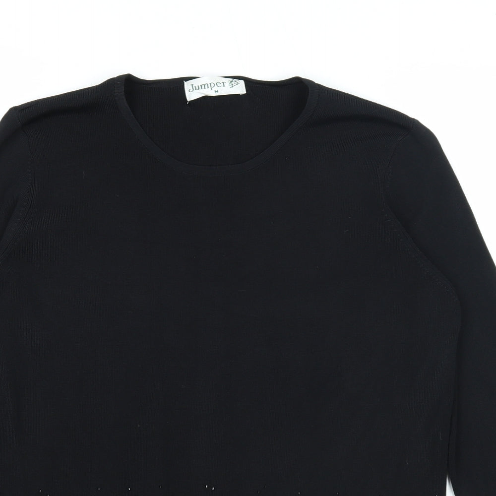 Jumper Womens Black Round Neck Viscose Pullover Jumper Size M