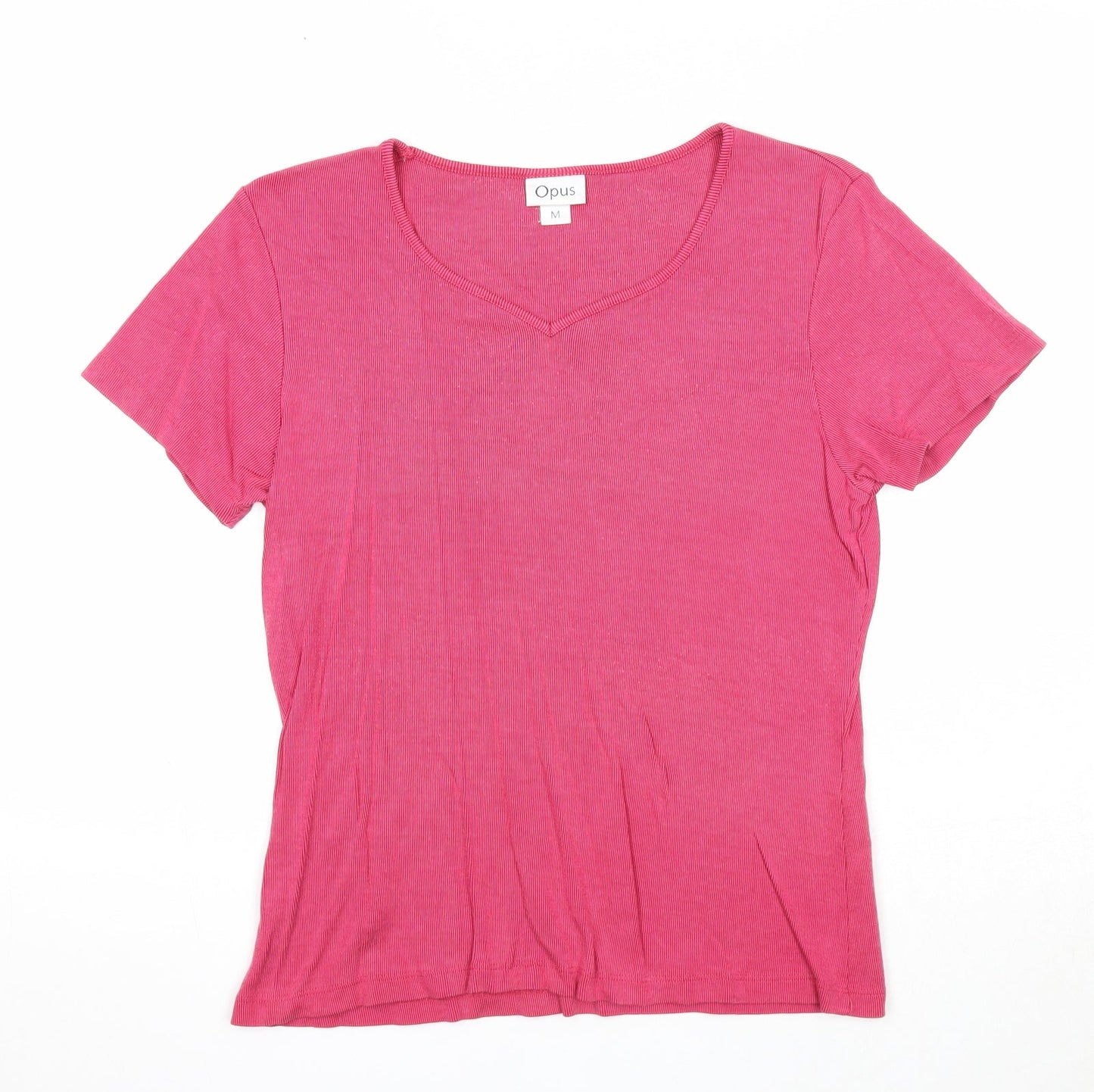 OPUS Womens Pink Cotton Basic T-Shirt Size M V-Neck