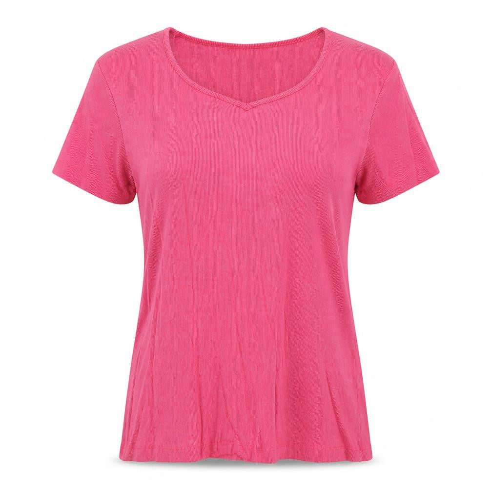 OPUS Womens Pink Cotton Basic T-Shirt Size M V-Neck