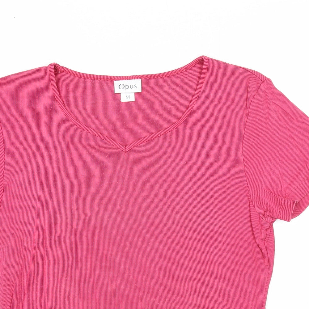 OPUS Womens Pink Cotton Basic T-Shirt Size M V-Neck