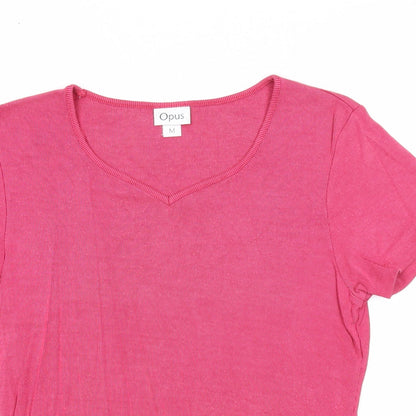 OPUS Womens Pink Cotton Basic T-Shirt Size M V-Neck