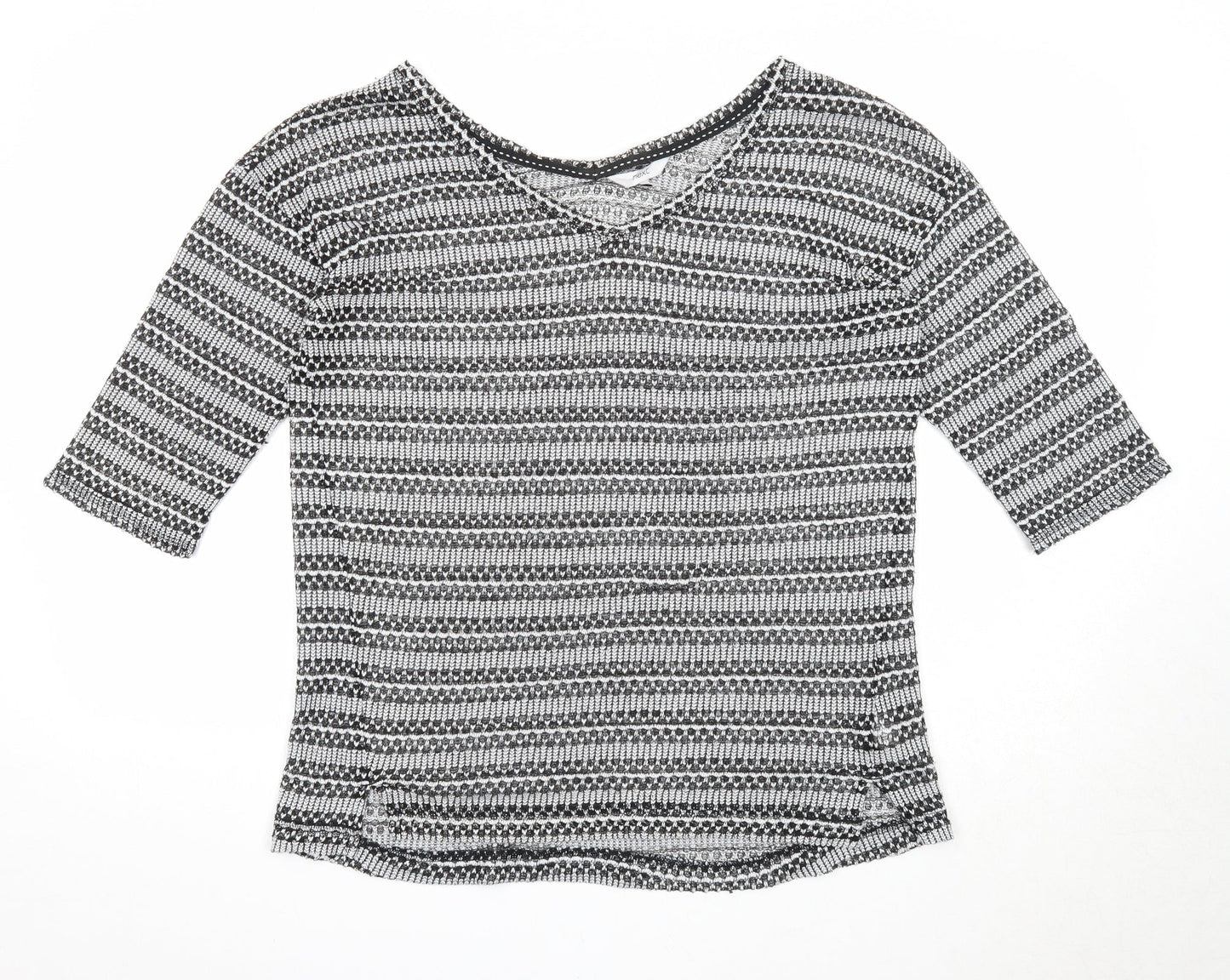 NEXT Womens Black V-Neck Geometric Polyester Pullover Jumper Size 14