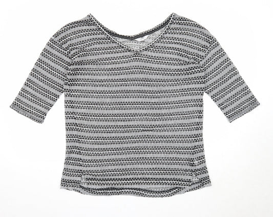 NEXT Womens Black V-Neck Geometric Polyester Pullover Jumper Size 14
