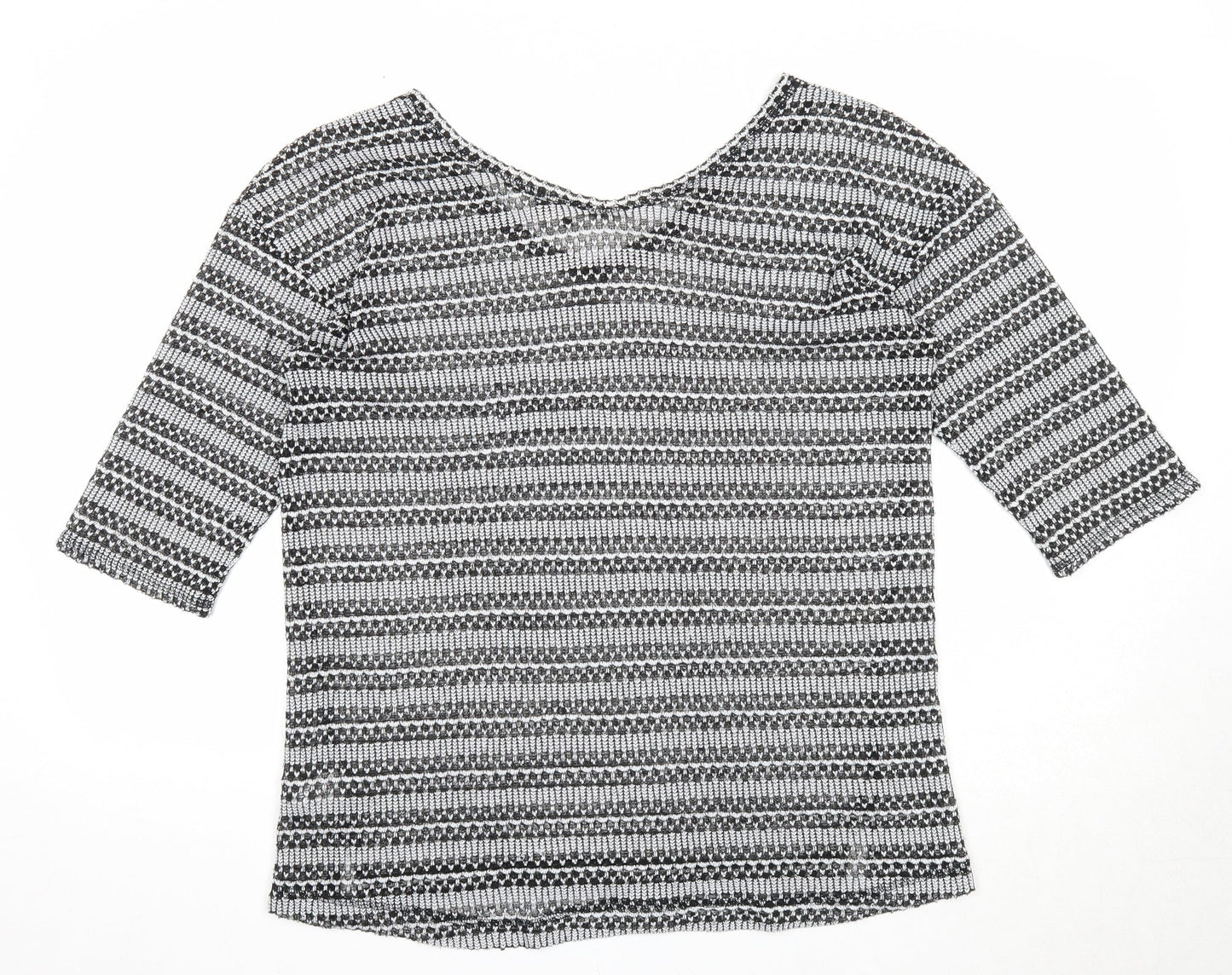 NEXT Womens Black V-Neck Geometric Polyester Pullover Jumper Size 14