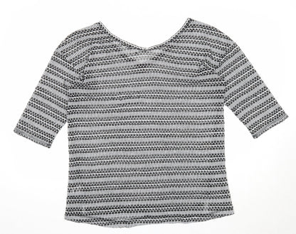 Next Womens Black V-Neck Geometric Polyester Pullover Jumper Size 14