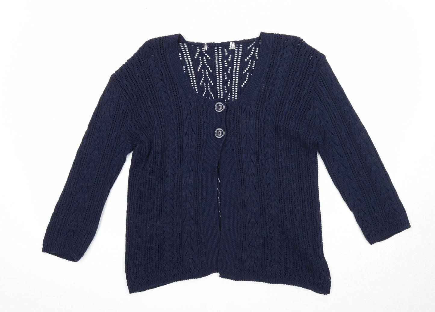 Preworn Womens Blue Scoop Neck Geometric Cotton Cardigan Jumper Size S