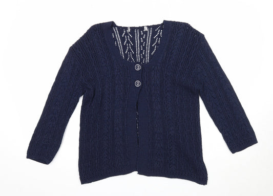 Preworn Womens Blue Scoop Neck Geometric Cotton Cardigan Jumper Size S
