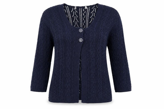 Preworn Womens Blue Scoop Neck Geometric Cotton Cardigan Jumper Size S