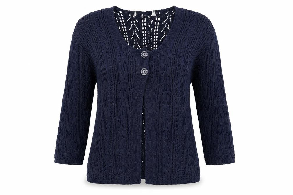 Preworn Womens Blue Scoop Neck Geometric Cotton Cardigan Jumper Size S