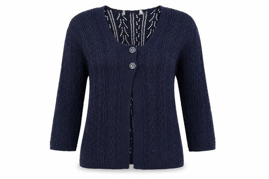 Preworn Womens Blue Scoop Neck Geometric Cotton Cardigan Jumper Size S