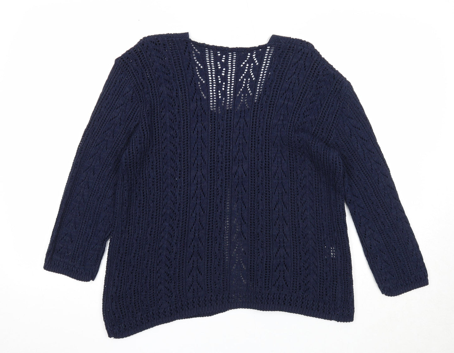 Preworn Womens Blue Scoop Neck Geometric Cotton Cardigan Jumper Size S