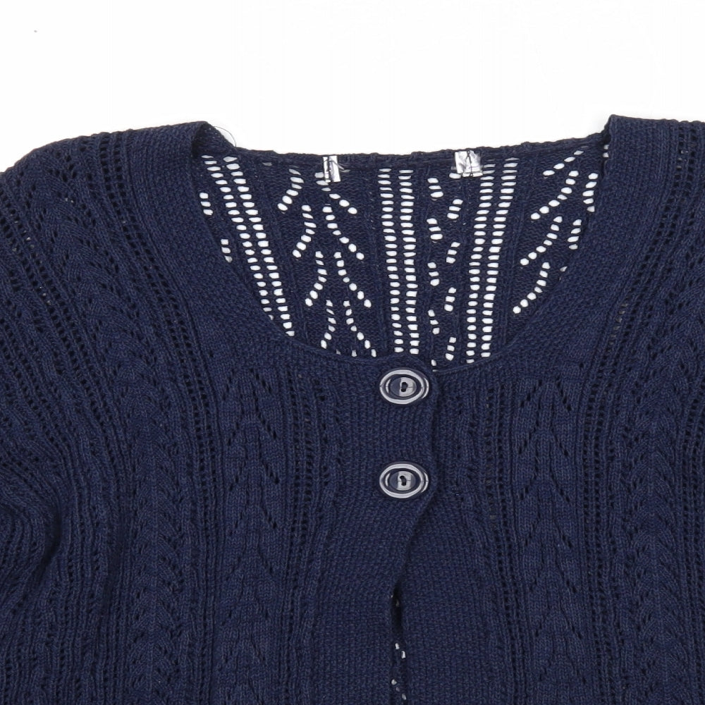Preworn Womens Blue Scoop Neck Geometric Cotton Cardigan Jumper Size S