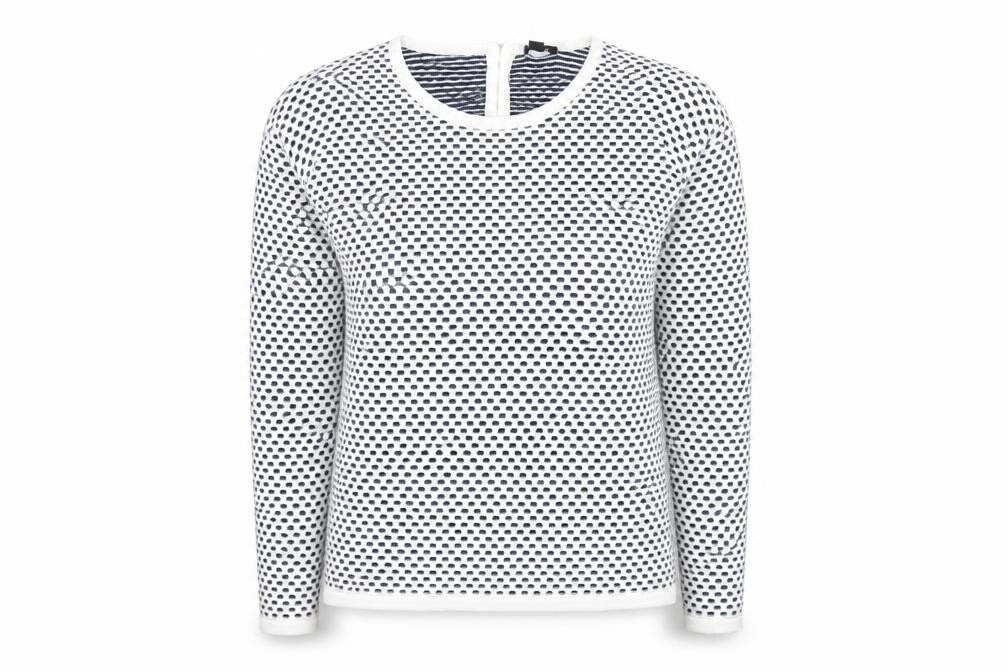 ESMARA Womens White Round Neck Geometric Cotton Pullover Jumper Size 10
