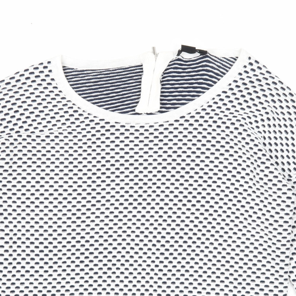 ESMARA Womens White Round Neck Geometric Cotton Pullover Jumper Size 10