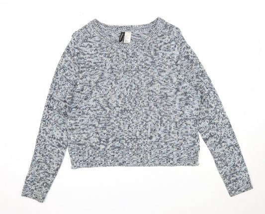 Divided Womens Blue Round Neck Acrylic Pullover Jumper Size S
