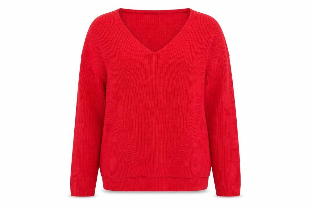 H&M Womens Red V-Neck Acrylic Pullover Jumper Size L